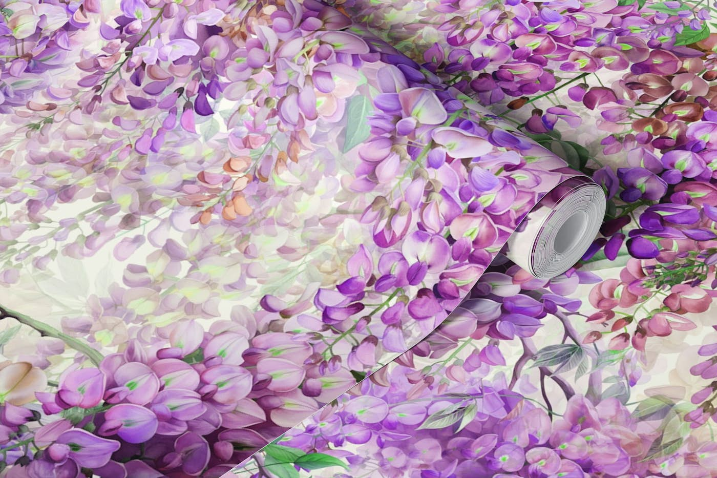 Purple Wisteria on Ivory wallpaper roll