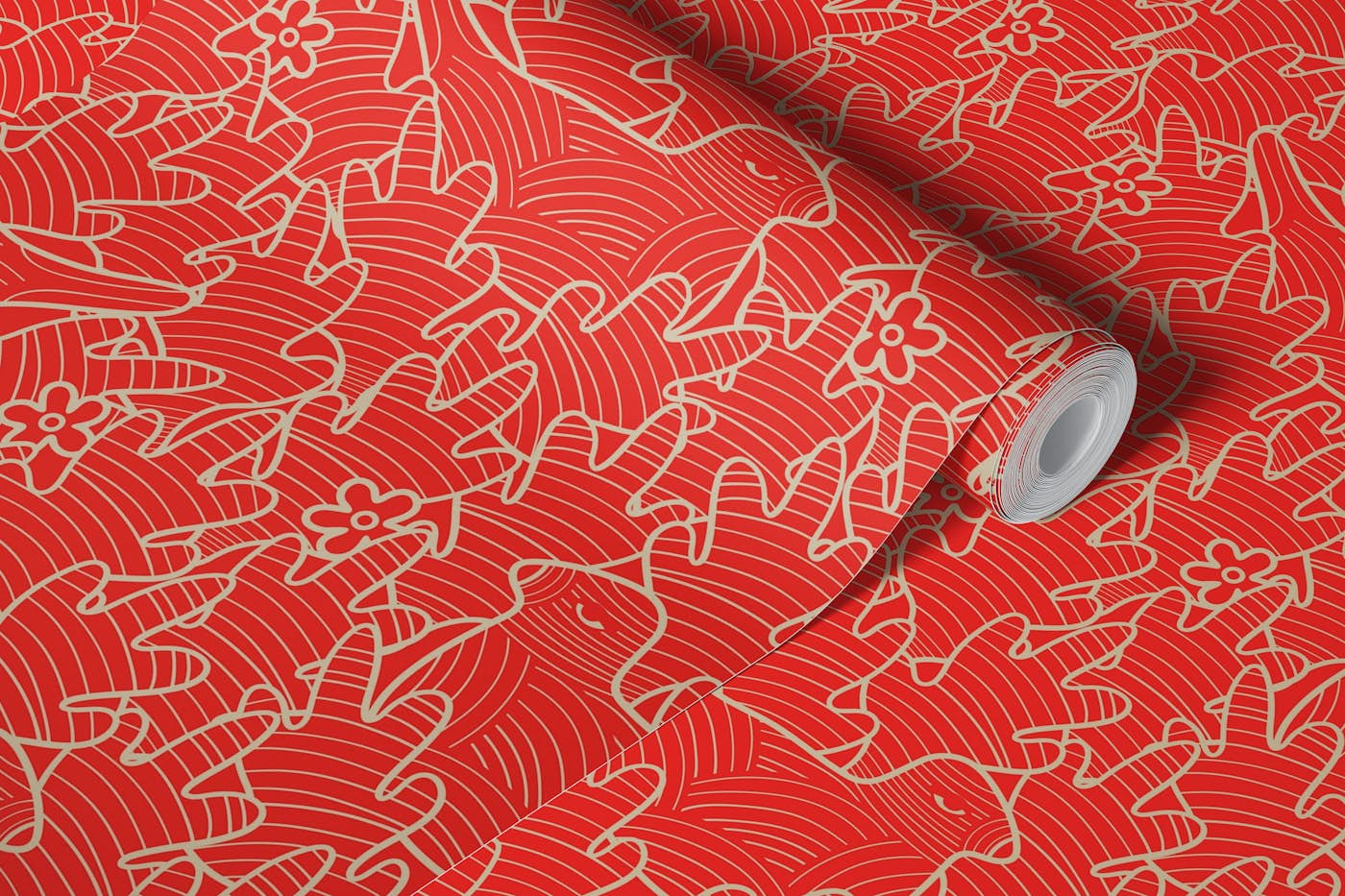 I SPY A BIRD Striped Birds Floral Salmon Red wallpaper roll