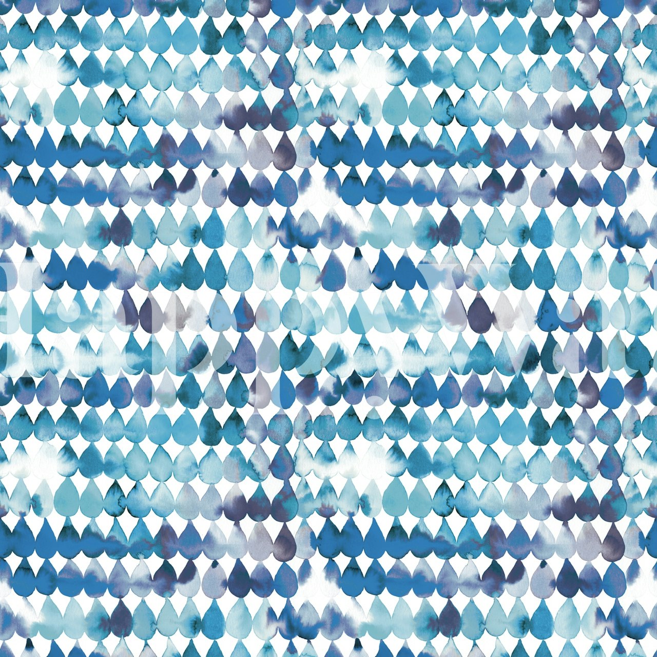 Papel de parede Rain Blue Drops exibido em um quarto