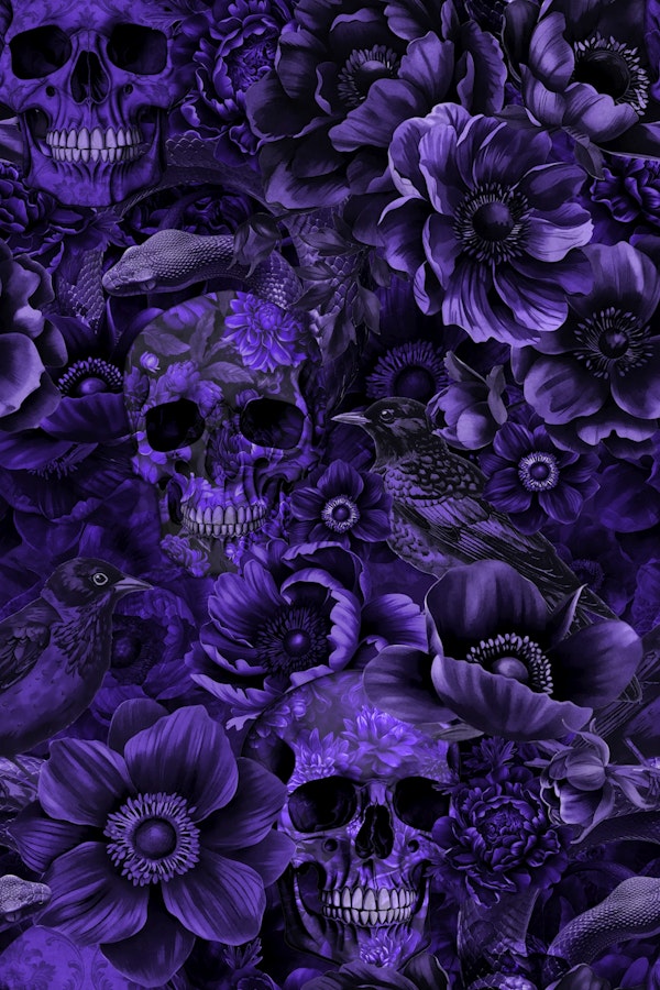 Skull Snake And Victorian Goth Flowers Purple