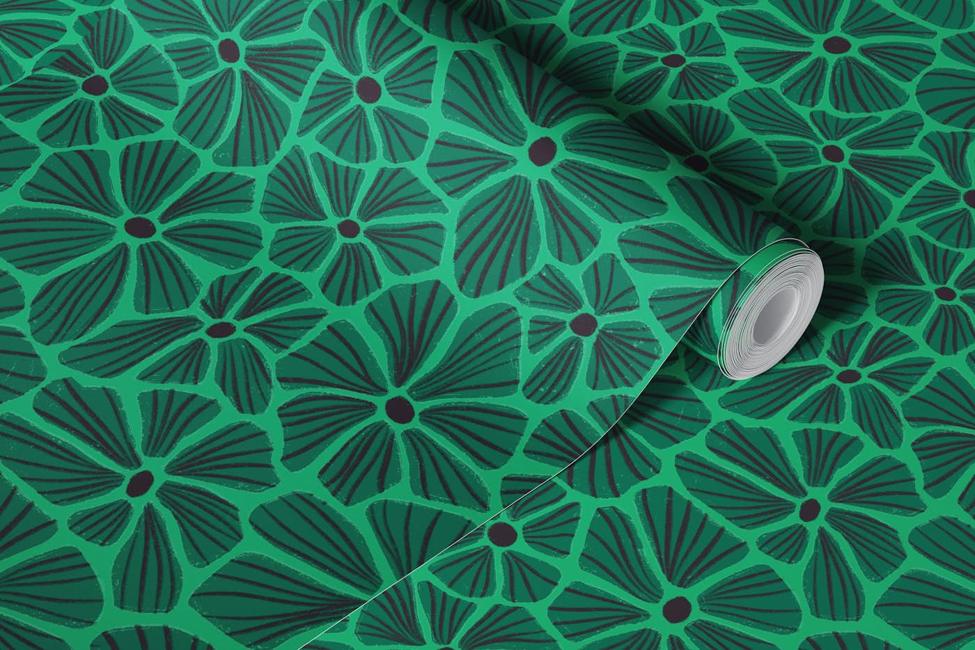 Textured Flower Mosaic - Green Shades wallpaper roll