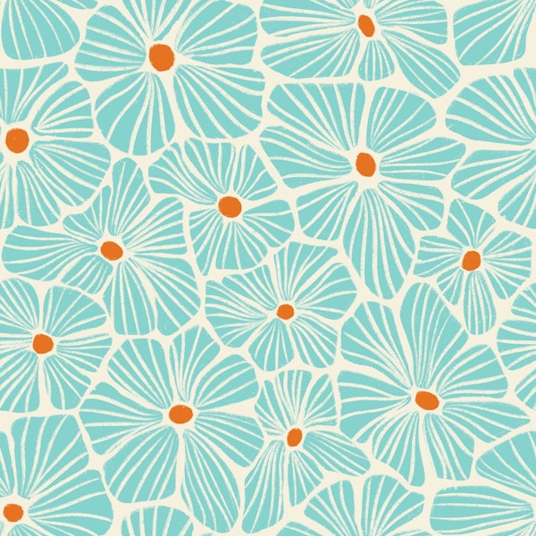 Textured Flower Mosaic - White Aqua Orange