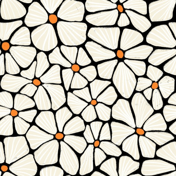 Textured Flower Mosaic - Black White Orange