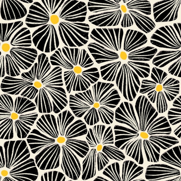 Textured Flower Mosaic - White Black Yellow