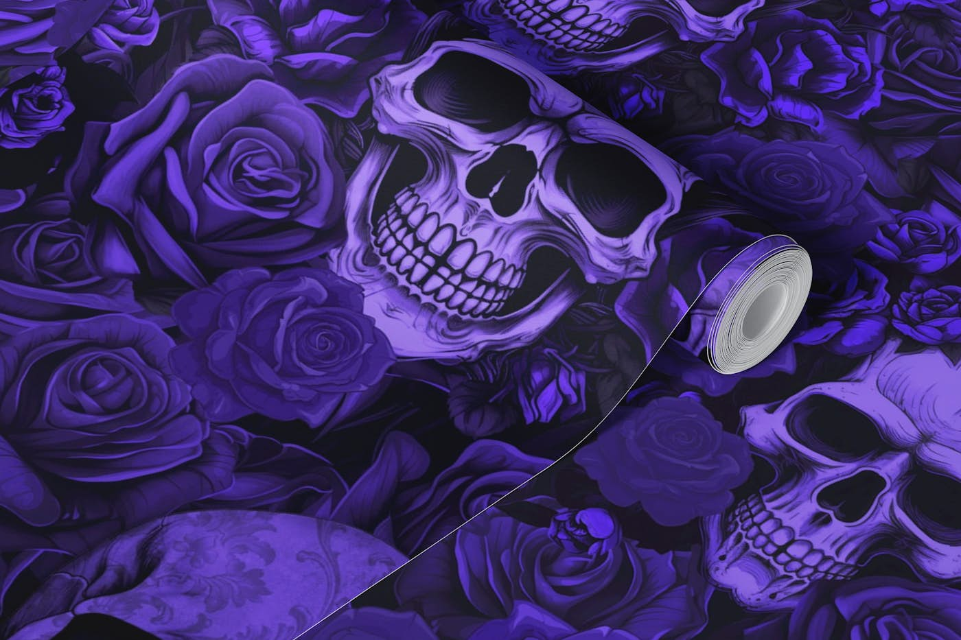 Witchy Skull Victorian Goth Roses Purple wallpaper roll