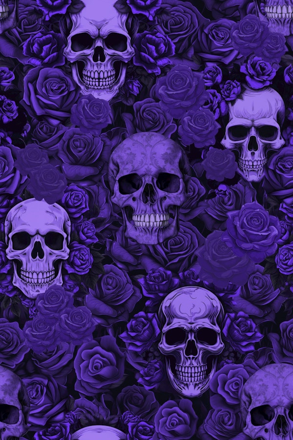 Witchy Skull Victorian Goth Roses Purple