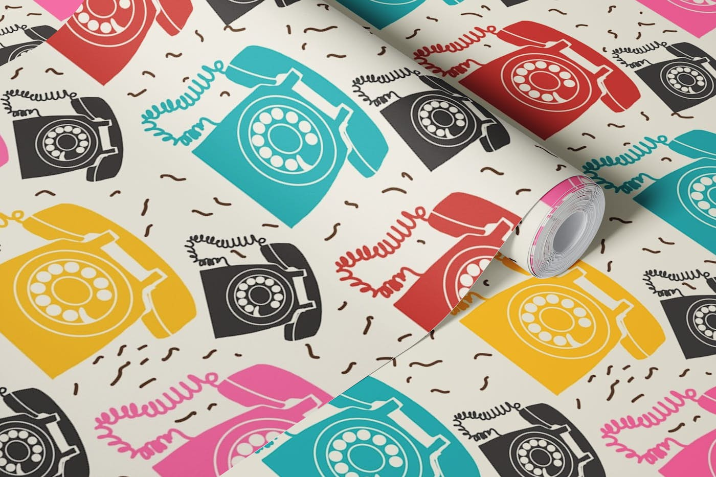 Retro telephones wallpaper roll