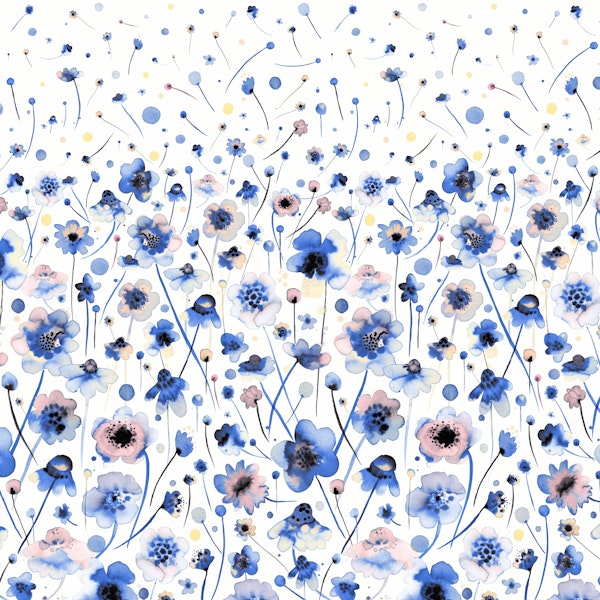 Ink Blue Flowers Degraded