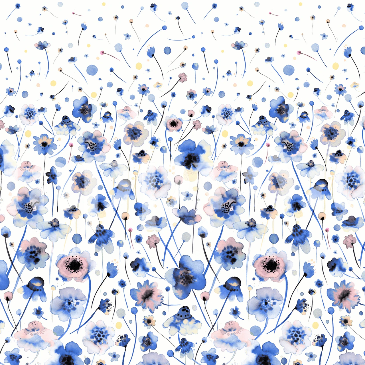 Blue floral pattern on a white background wallpaper