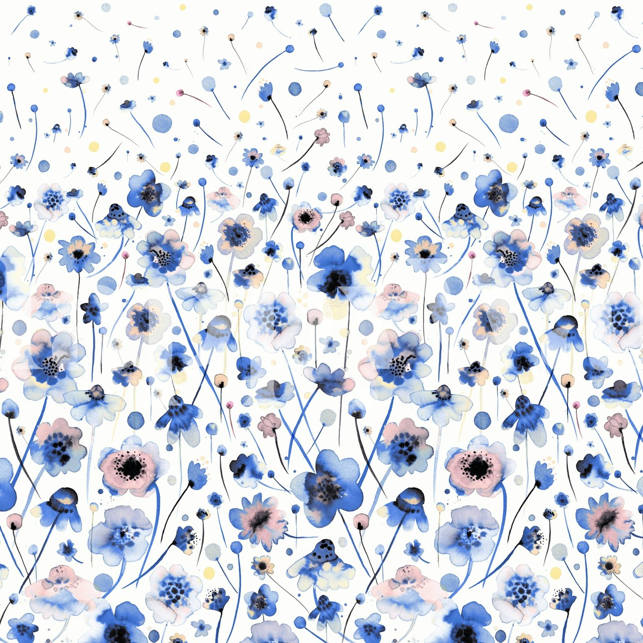 Blue floral pattern on a white background wallpaper