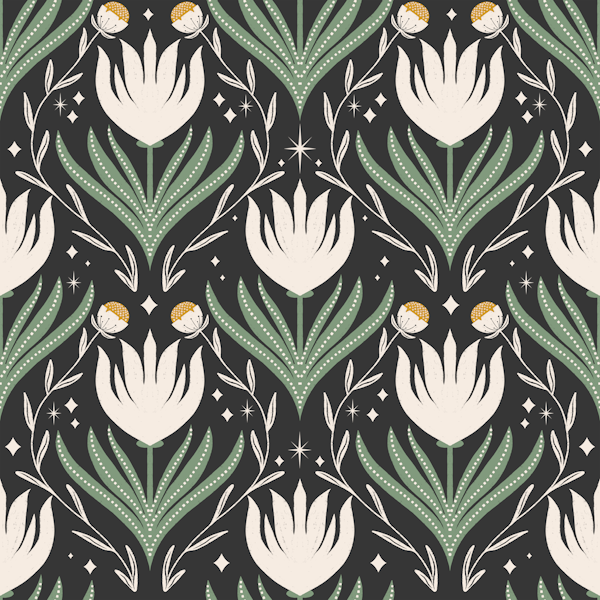 Moody modern floral damask charcoal