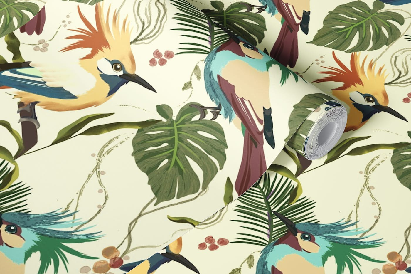 Tropical birds of paradise wallpaper roll