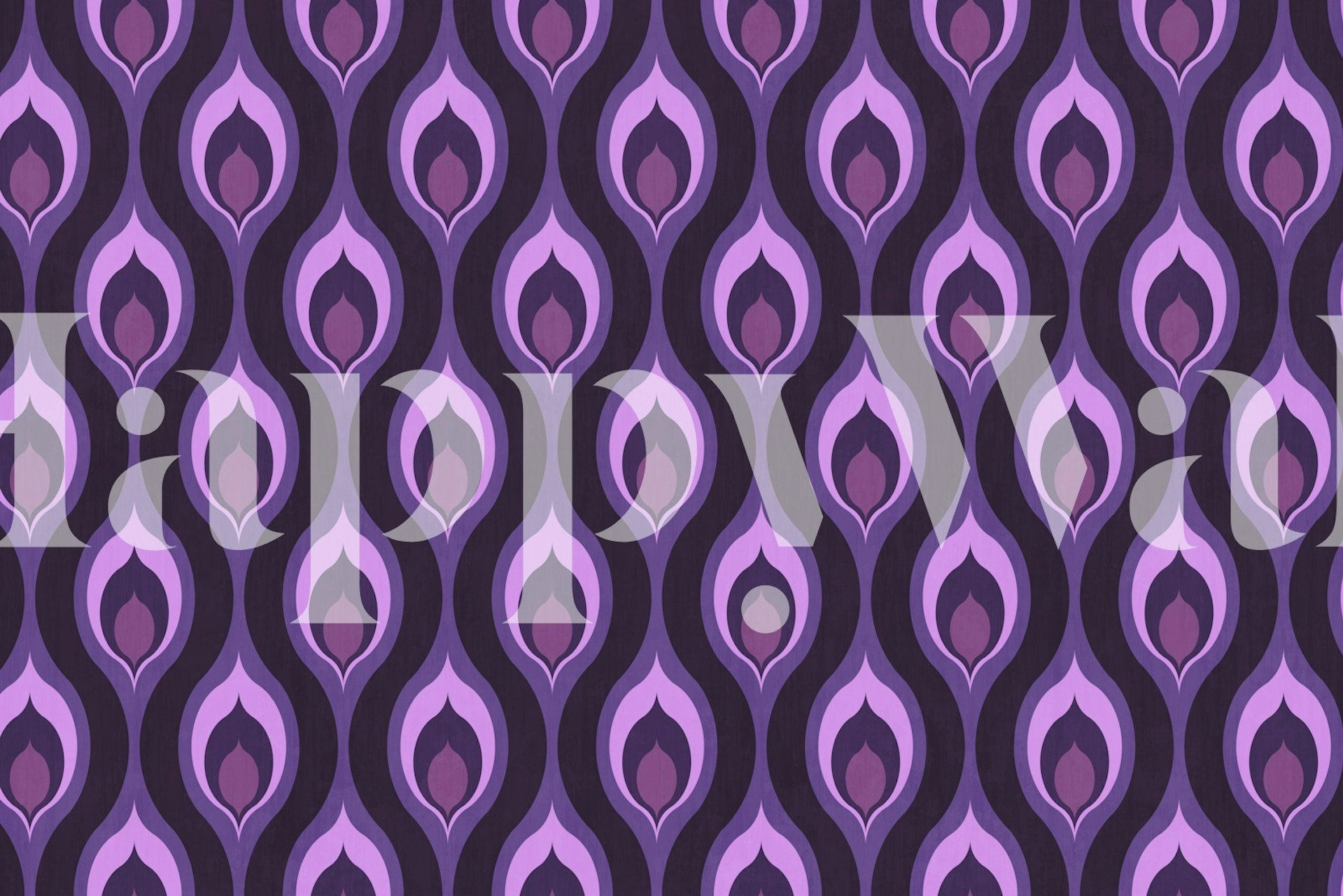 Τοιχογραφία τοίχου με ρετρό σχέδιο σε μωβ και λιλά τόνους.
