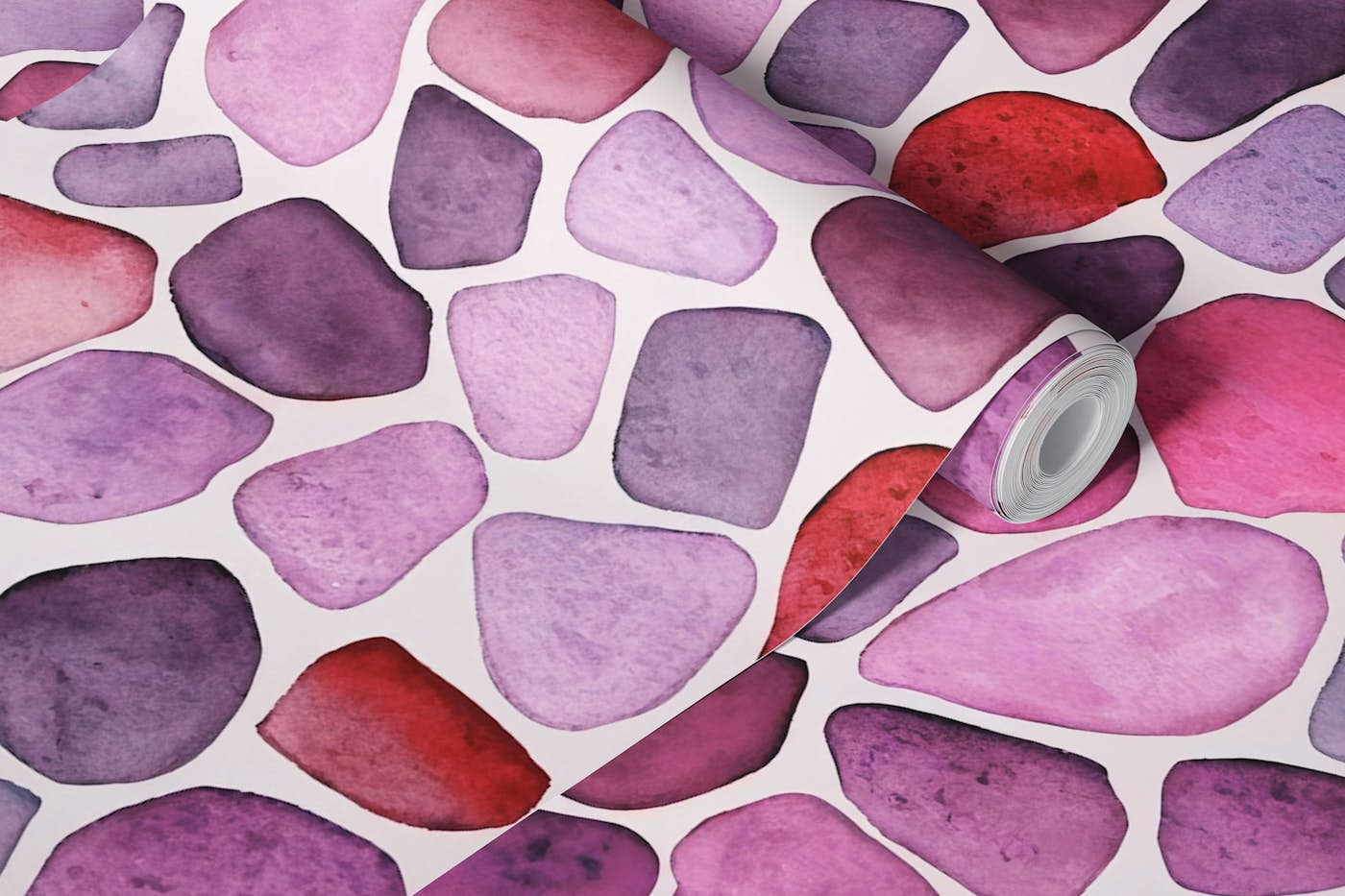 Sea Glass Shapes In Pink Mauve And Red wallpaper roll