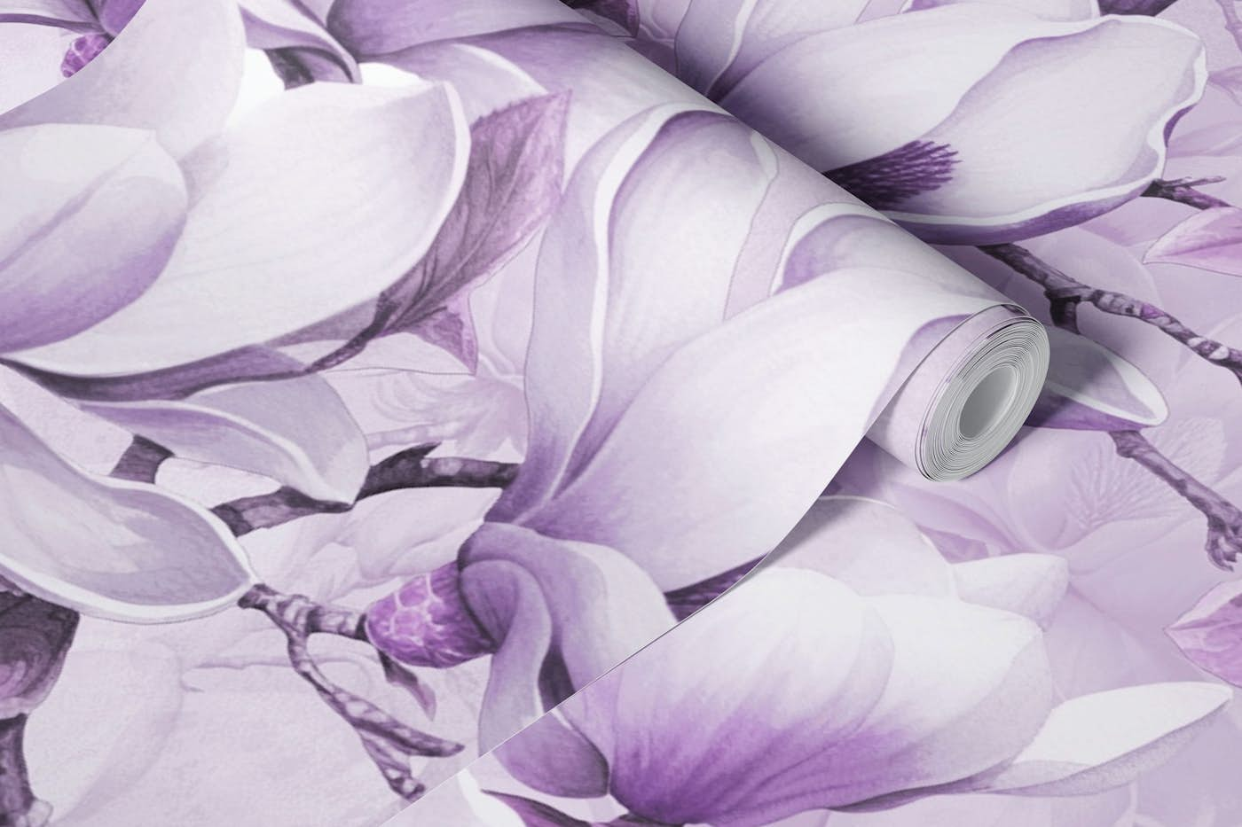 Magnolia And Butterfly Pastel Lilac Purple wallpaper roll