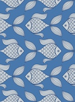 Blue Fish Boho Geometric Coastal Bathroom wallpaper