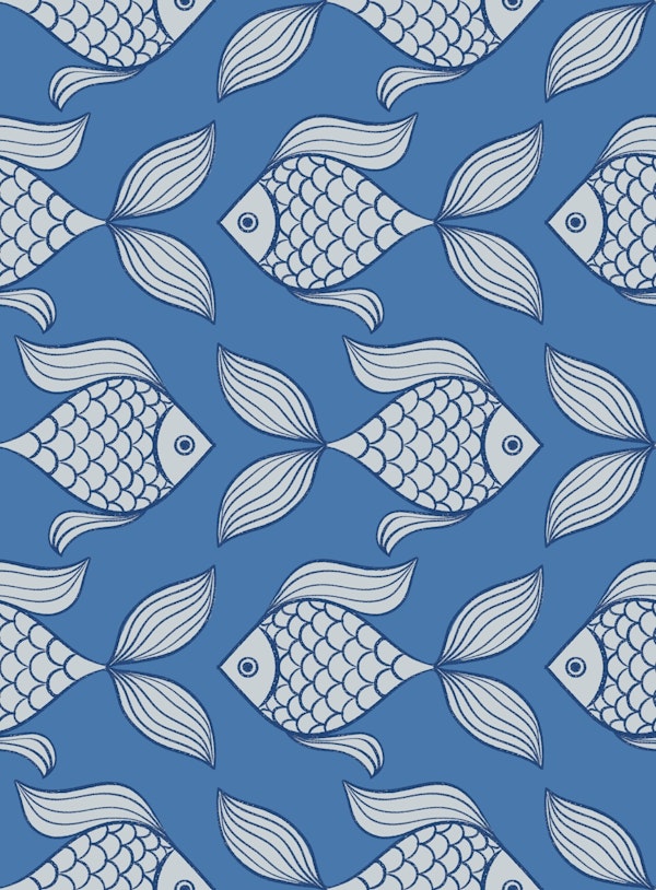 Blue Fish Boho Geometric Coastal Bathroom