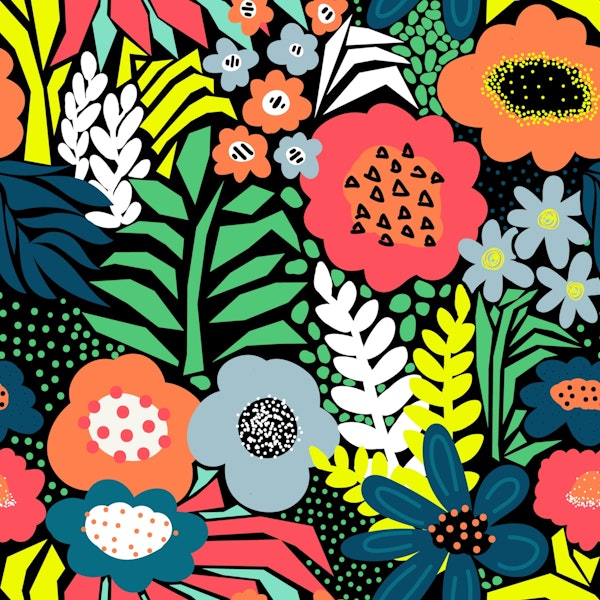 Paper Cut Floral Collage - Neon Rainbow