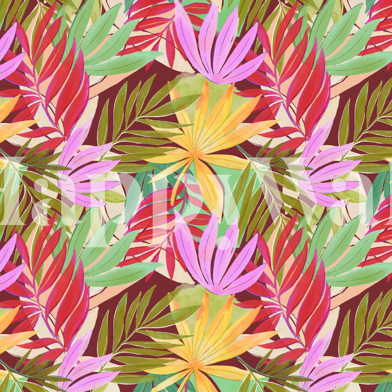 Colorful tropical leaves wallpaper in a room