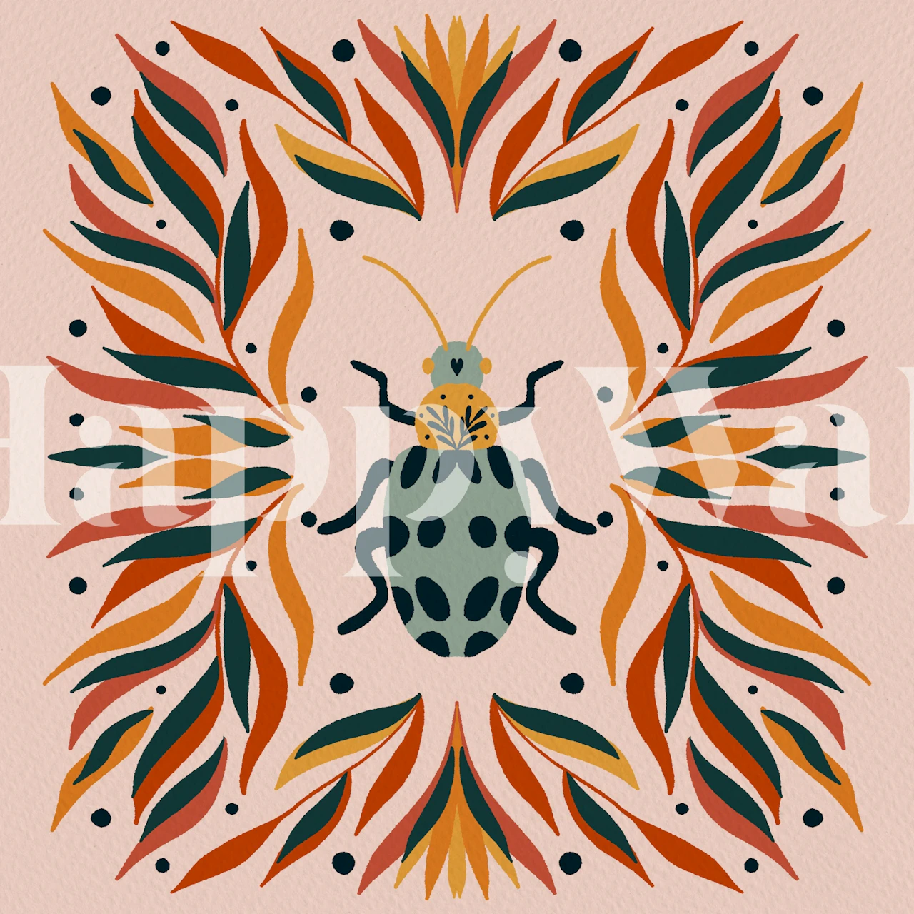 Bug and leaves wallpaper in a room