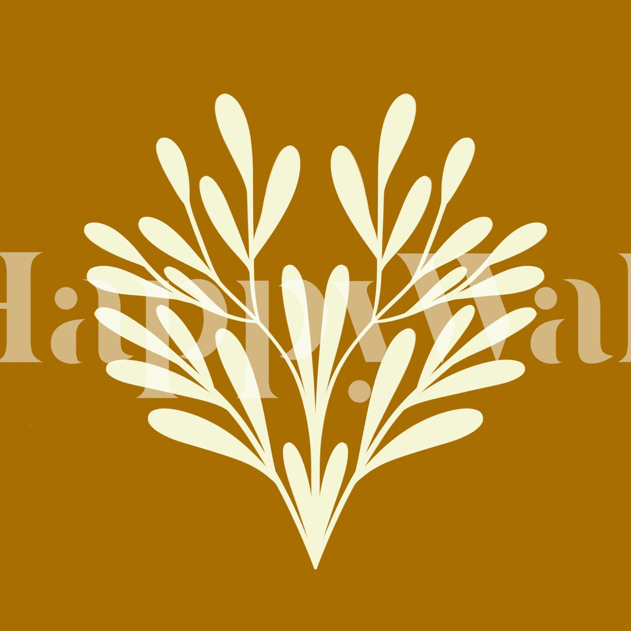 Mustard background with simple symmetrical branch design in cream wallpaper