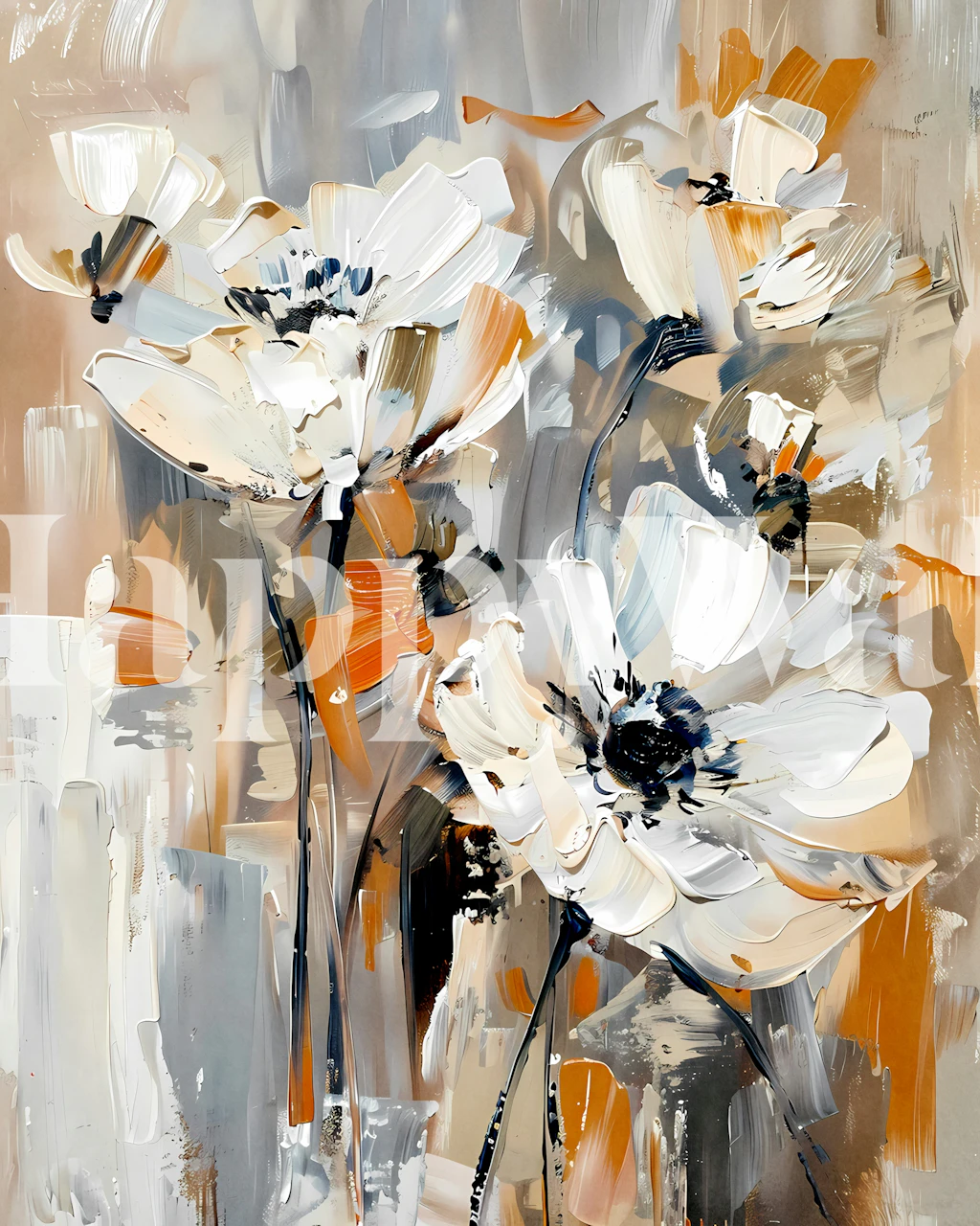 White flowers wallpaper in a stylish room