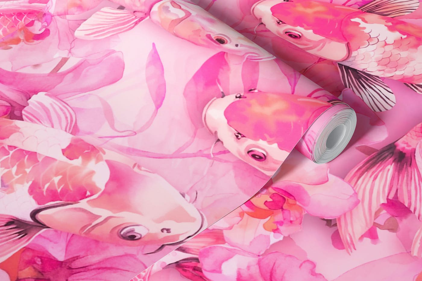 Koi Pond Fantasy Pink wallpaper roll