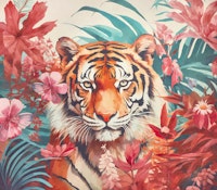 Wild Tigers Jungle Paradise Teal Coral ταπετσαρία