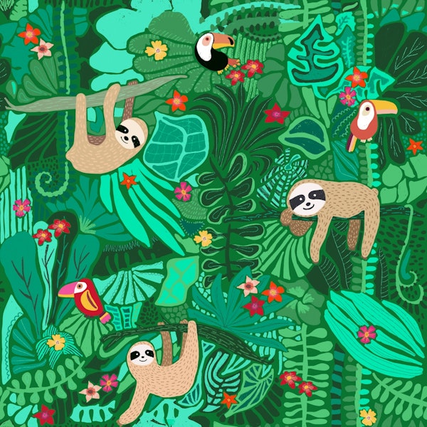 Happy Sloths in Green Jungle Trees