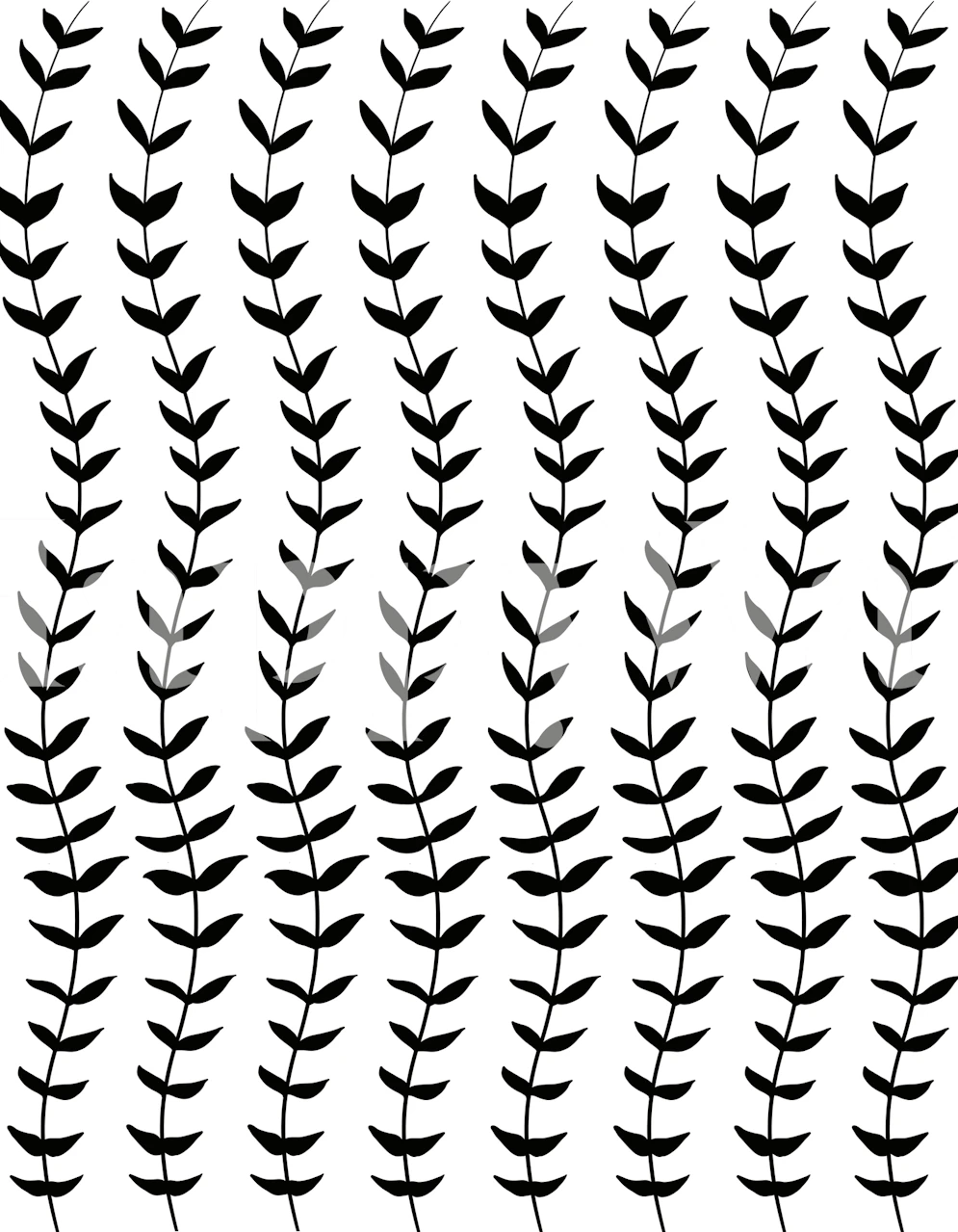 Zwart-wit bladpatroon muurschildering voor een modern interieur