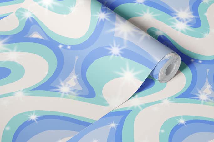 Groovy retro swirls bluewallpaper roll