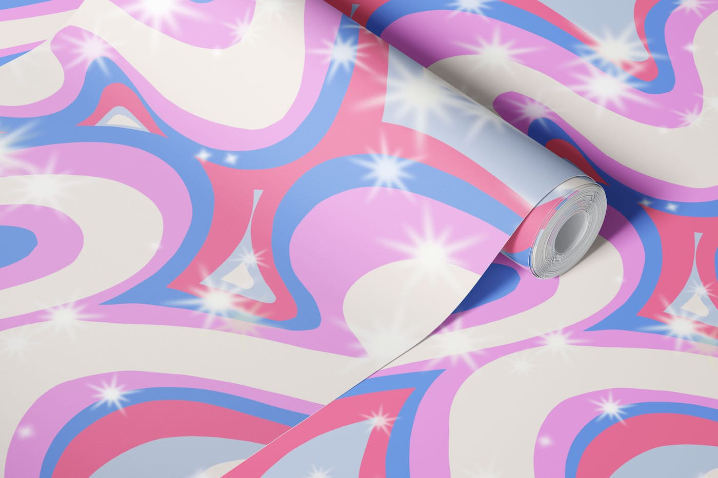 Groovy retro swirls purple wallpaper roll