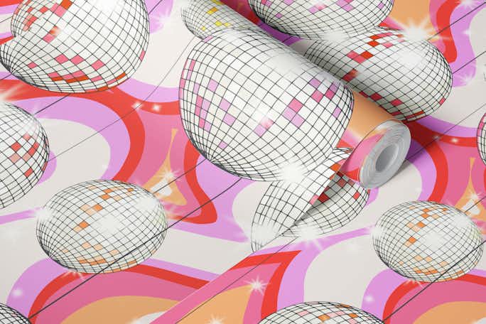 Groovy Party disco ball pinkwallpaper roll