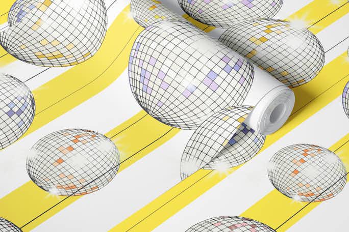 Striped Party Disco Ball Yellowwallpaper roll