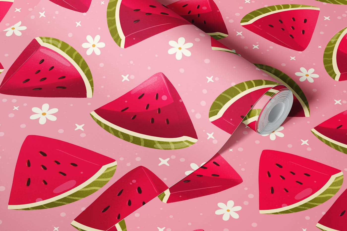 Watermelon on pink wallpaper roll