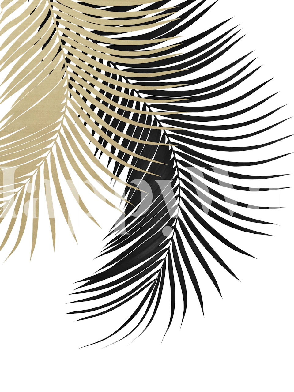 Tapeta Palm Leaves Gold Black w pokoju