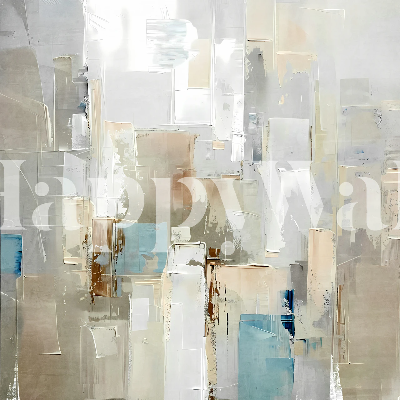 Abstract cityscape design in soft beige and blue tones wallpaper
