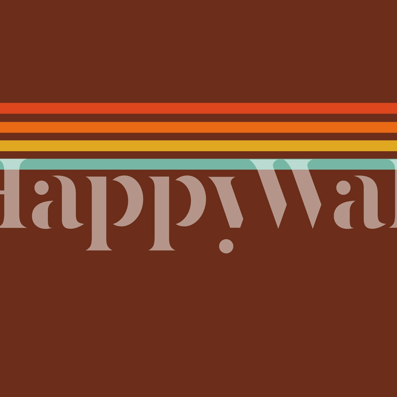 Retro striped wallpaper with orange, yellow, and teal stripes on brown background.