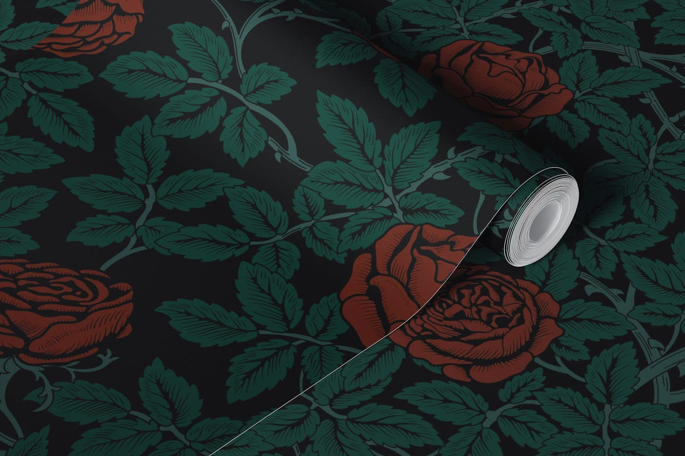 Dark Victorian Red Rambling Roses wallpaper roll