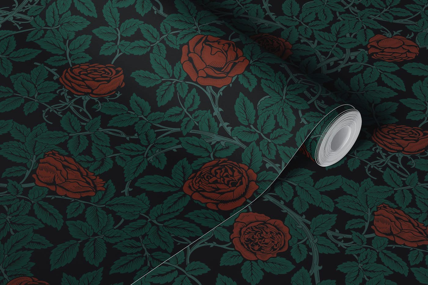 Dark Victorian Red Rambling Roses sm wallpaper roll