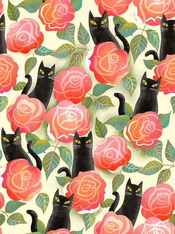 black cats and red roses