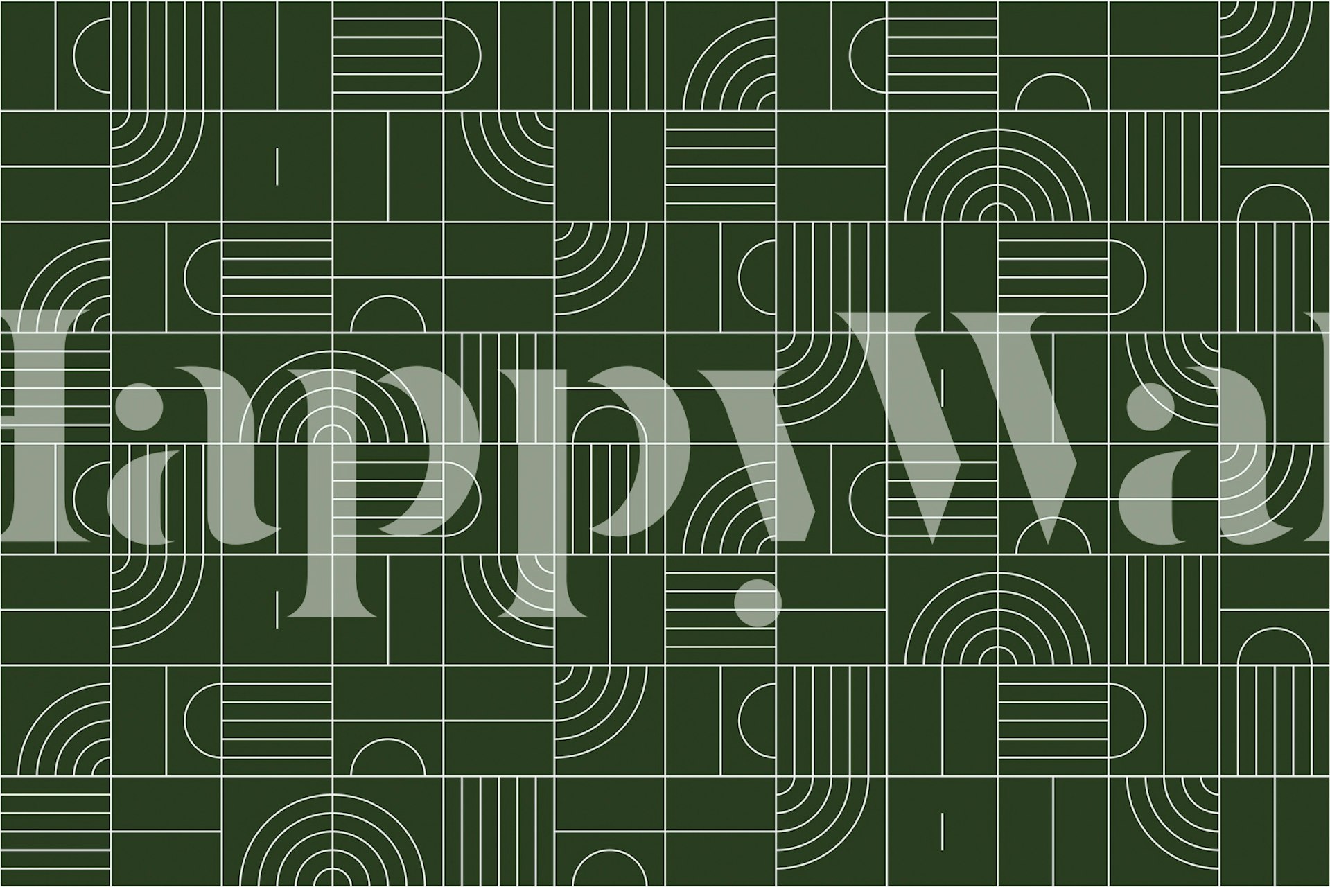 Smaragdgrønt veggmaleri med geometrisk mønster med hvite sirkler og firkanter