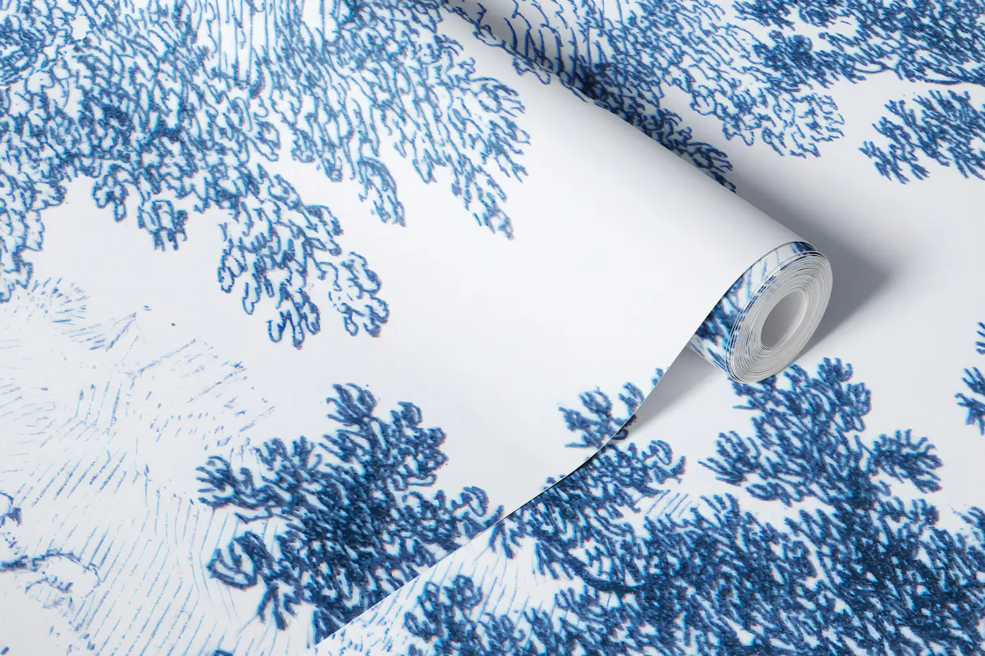 Blue Vintage Landscape Etching wallpaper roll