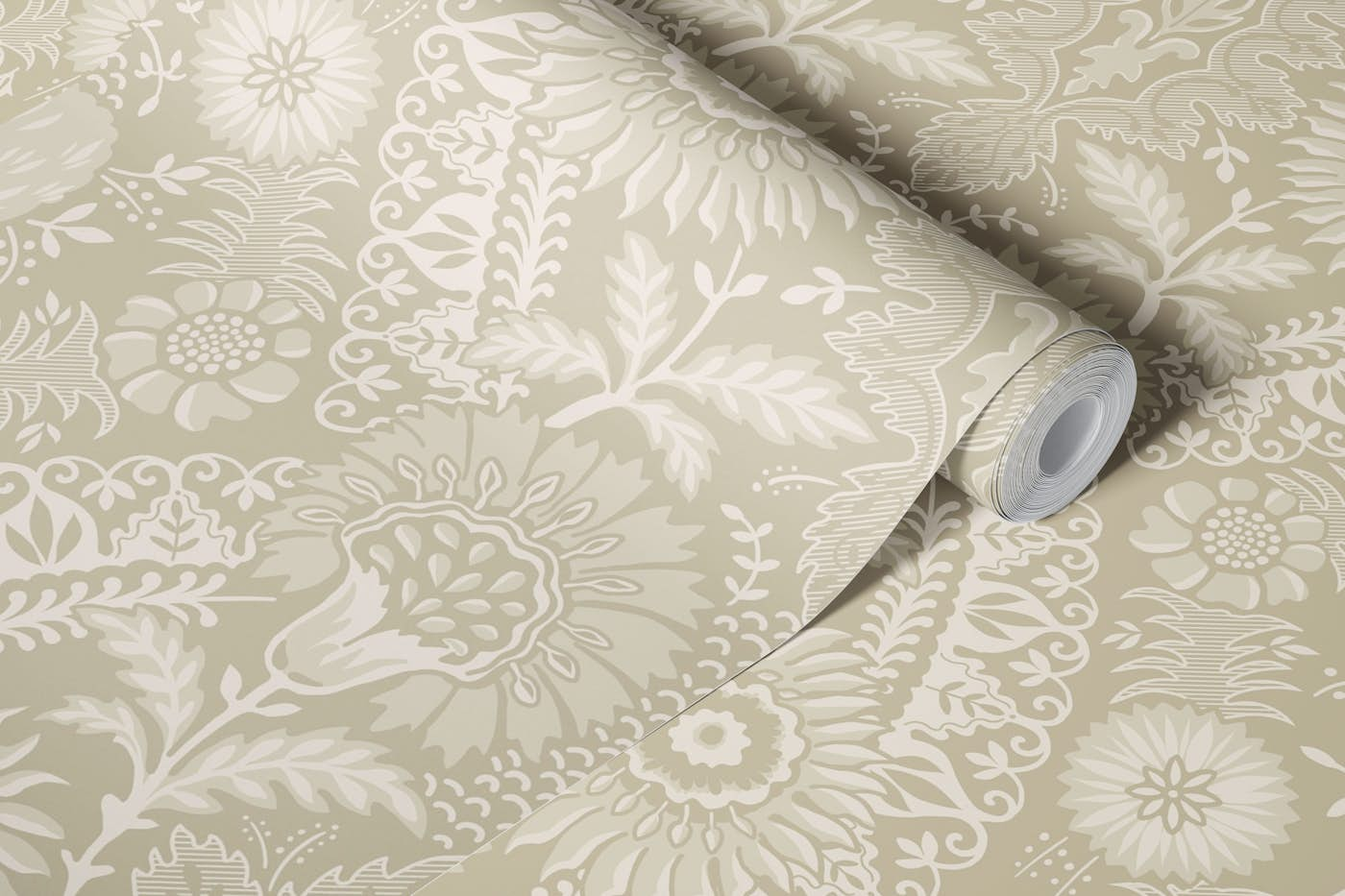 Country house folk floral beige wallpaper roll