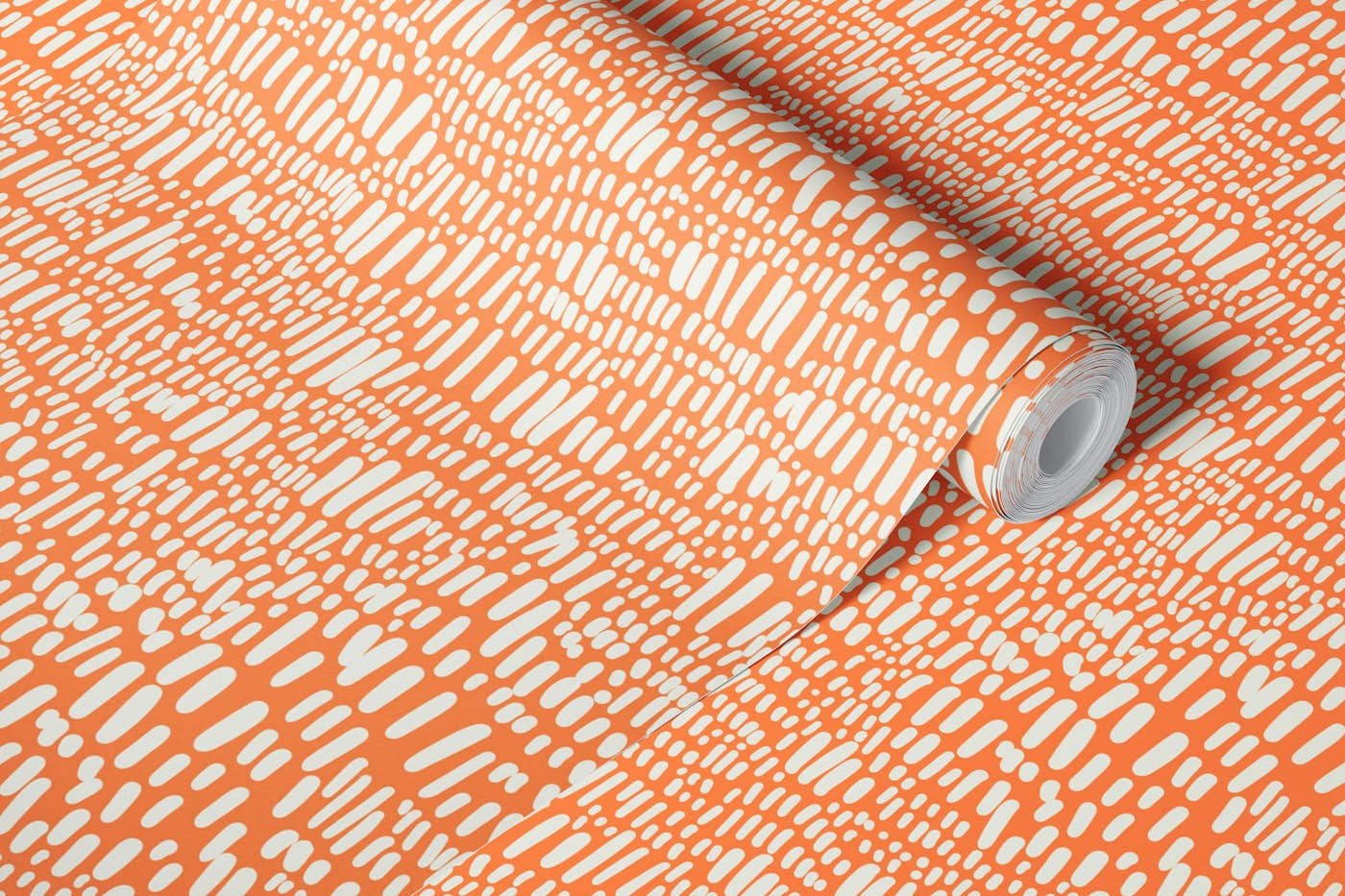 Organic Lines and Dashes Cream on Orange wallpaper roll