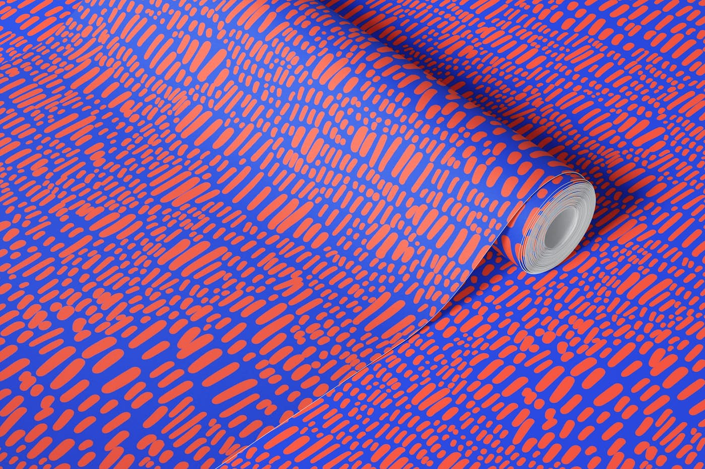 Organic Lines and Dashes Red on Blue wallpaper roll