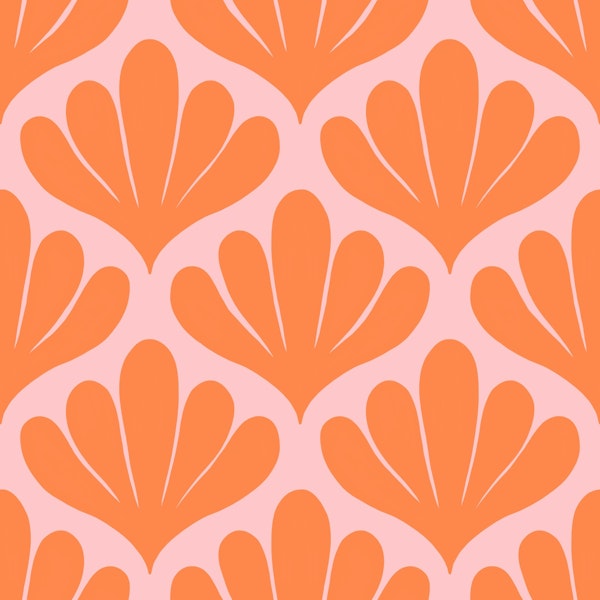 Simple Botanical Damask Orange on Pink