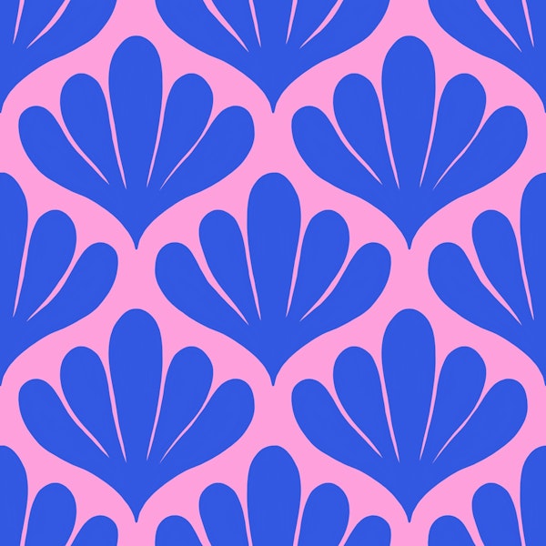 Simple Botanical Damask Blue on Pink