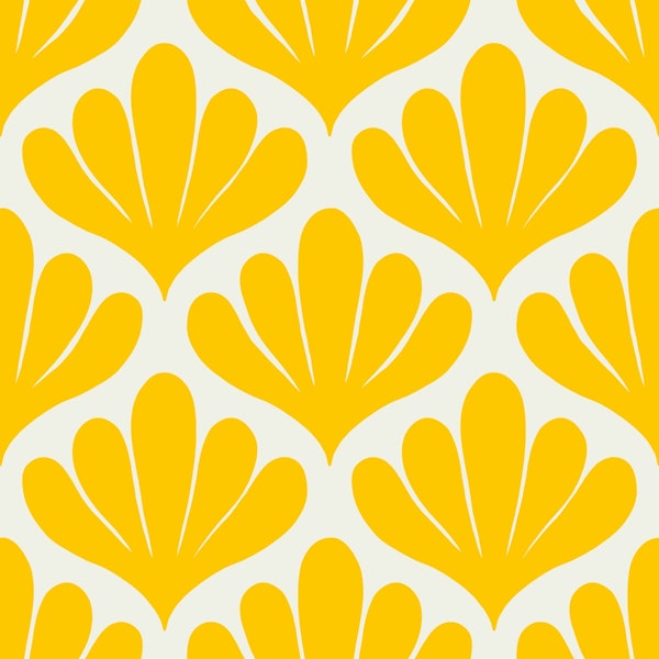 Simple Botanical Damask Yellow on Cream