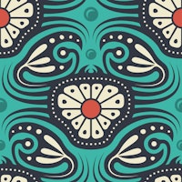 KF 0240 B - Vintage Retro Crab Floral tapet